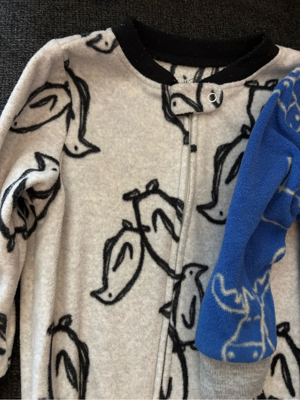 Carter's Blue Moose & Cream Penguin Fleece Footed One-Pieces